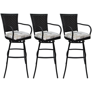 Set of 3 Outdoor Indoor Counter Stools - Erin - Craftsman White Fabric - Black