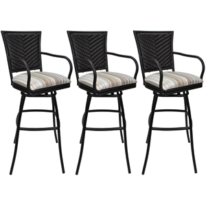Set of 3 Outdoor Indoor Counter Stools - Erin - Driftwood White Fabric - Black
