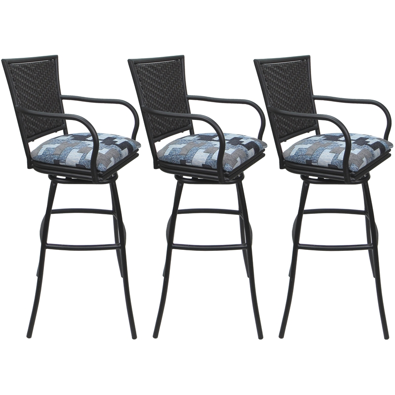 Set of 3 Outdoor Indoor Counter Stools - Erin Arms - Craftsman Flint - Gray