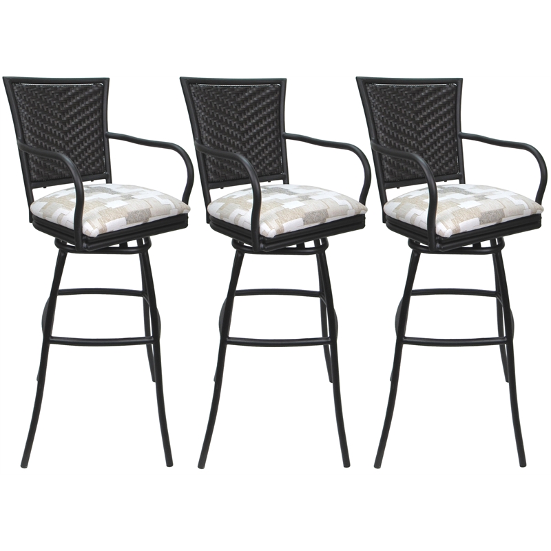Set of 3 Outdoor Indoor Counter Stools - Erin - Craftsman White Fabric - Gray