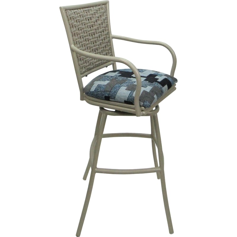 Set of 3 Outdoor Indoor Bar Stools - Erin Arms - Craftsman Flint Fabric - Beige