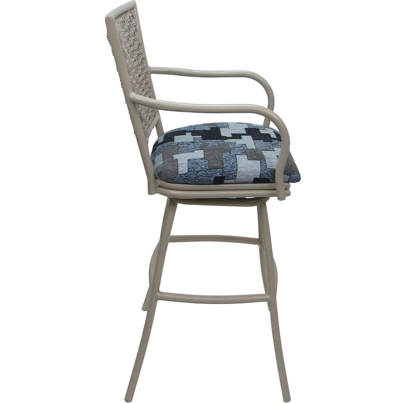 Set of 3 Outdoor Indoor Bar Stools - Erin Arms - Craftsman Flint Fabric - Beige