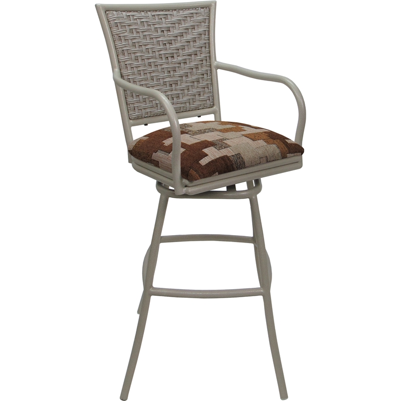 Set of 3 Outdoor Indoor Bar Stools - Erin Arms - Terracotta Fabric - Beige