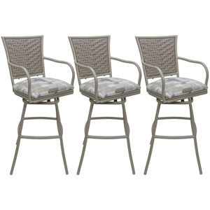 Set of 3 Outdoor Indoor Bar Stools - Erin Arms - Craftsman White Fabric - Beige