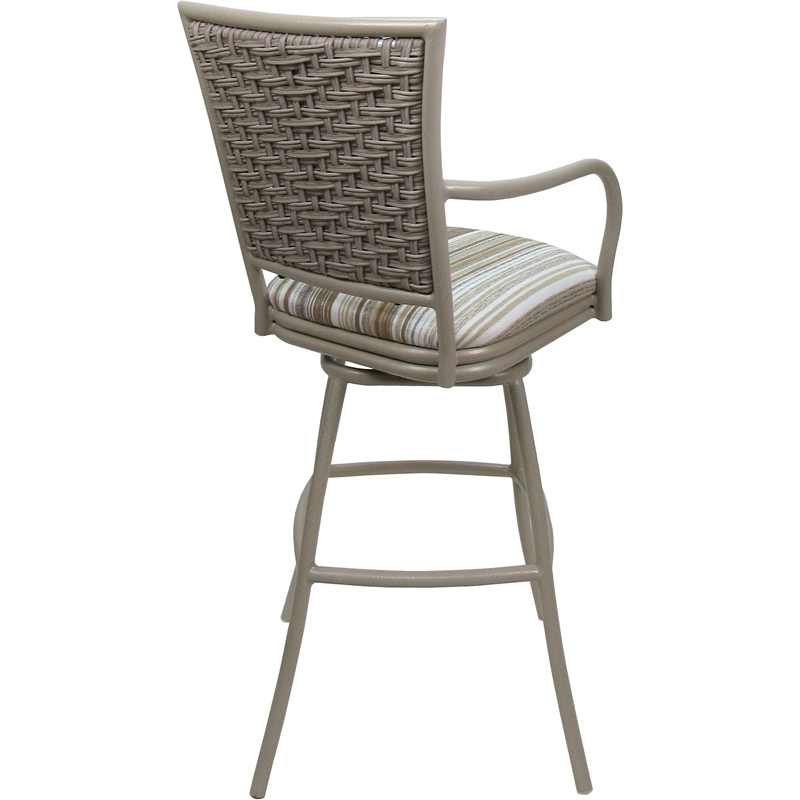 Set of 3 Outdoor Indoor Bar Stools - Erin Arms - Driftwood White Fabric - Beige