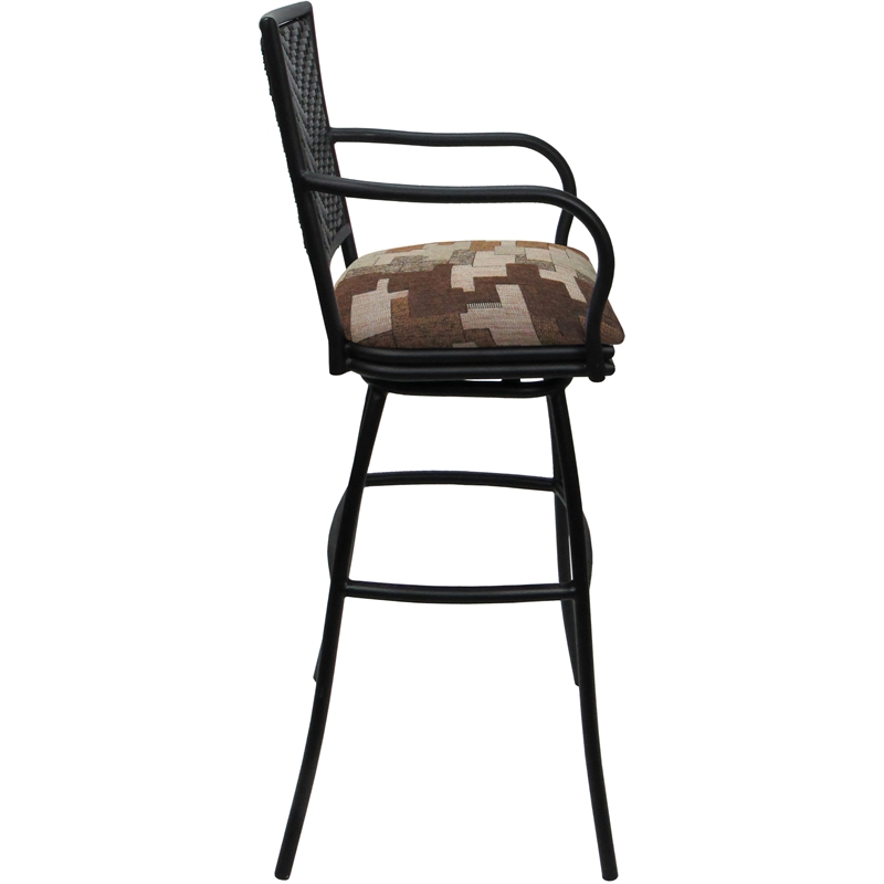 Set of 3 Outdoor Indoor Bar Stools - Erin Arms - Terracotta Fabric - Black