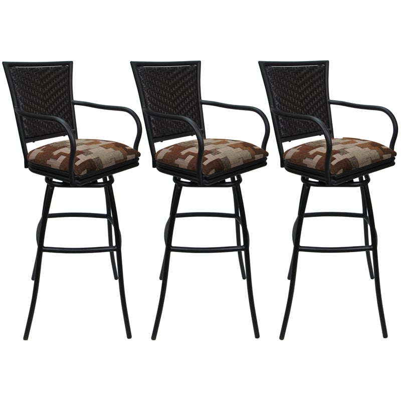 Set of 3 Outdoor Indoor Extra Tall Stools - Erin Arms- Terracotta Fabric - Black