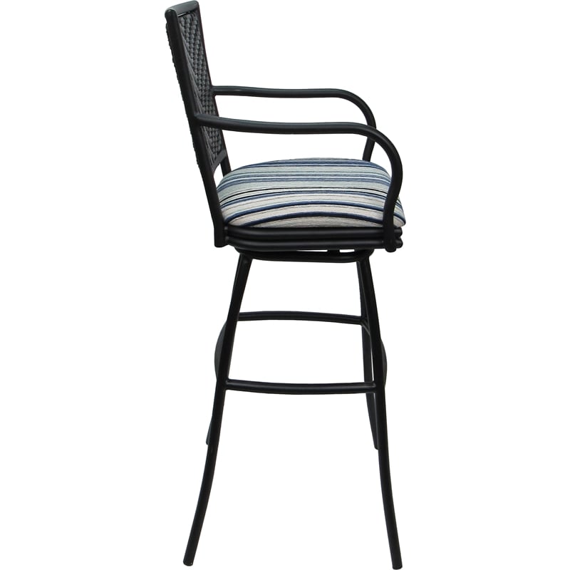 Set of 3 Outdoor Indoor Extra Tall Stools - Erin - Driftwood Blue Fabric - Black
