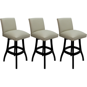 Set of 3 Swivel Wood Counter Stools 26&quot Seat - Sommerville Beige Vinyl - Black