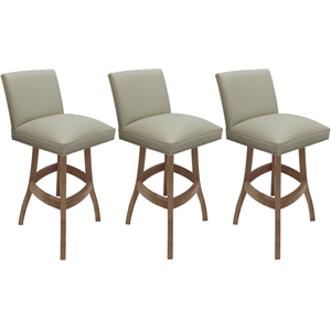 Set of 3 Swivel Wood Counter Stools 26&quot Seat - Sommerville Beige Vinyl - Cashew