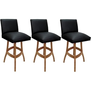 Set of 3 Swivel Wood Counter Stools 26&quot Seat - Sommerville Black Vinyl - Honey