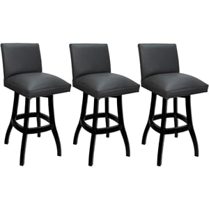 Set of 3 Swivel Wood Counter Stools 26&quot Seat - Sommerville Gray Vinyl - Black