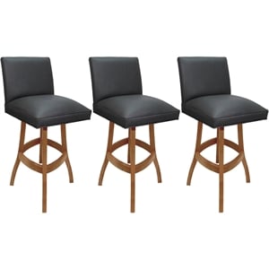 Set of 3 Swivel Wood Counter Stools 26&quot Seat - Sommerville Gray Vinyl - Honey