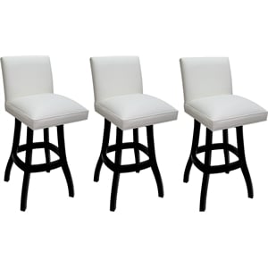 Set of 3 Swivel Wood Counter Stools 26&quot Seat - Sommerville White Vinyl - Black