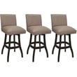 Set of 3 Swivel Wood Counter Stools Sommerville Basin Beige Fabric - Dark Walnut