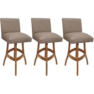 Set of 3 Swivel Wood Counter Stools 26&quot - Sommerville Basin Beige Fabric - Honey