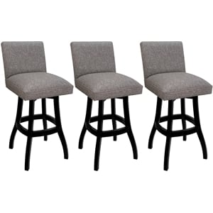 Set of 3 Swivel Wood Counter Stools 26&quot - Sommerville Mojave Gray Fabric - Black