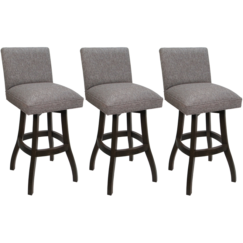 Set of 3 Swivel Wood Counter Stools Sommerville Mojave Gray Fabric - Dark Walnut