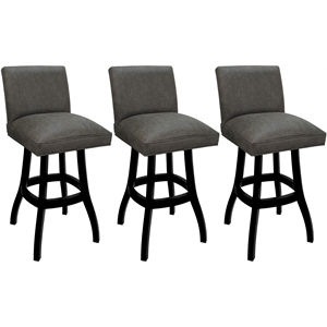 Set of 3 Swivel Wood Counter Stools - Sommerville -NW Elk Charcoal Fabric- Black