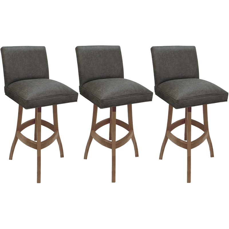 Set of 3 Swivel Wood Counter Stools -Sommerville NW Elk Charcoal Fabric - Cashew