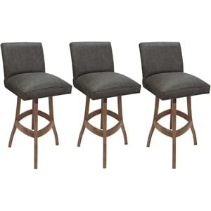 Set of 3 Swivel Wood Counter Stools -Sommerville NW Elk Charcoal Fabric - Cashew