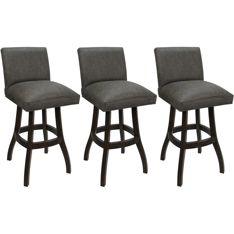 Set of 3 Swivel Wood Counter Stools Sommerville - Charcoal Fabric - Dark Walnut