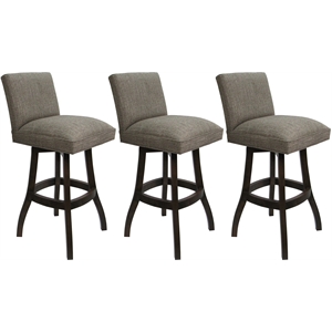 Set of 3 Swivel Wood Counter Stools Sommerville Plumley Cocoa Fabric Dark Walnut