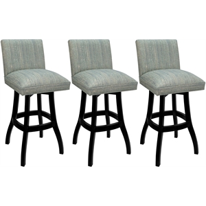 Set of 3 Swivel Wood Counter Stools 26&quot - Sommerville Watusi Teal Fabric - Black