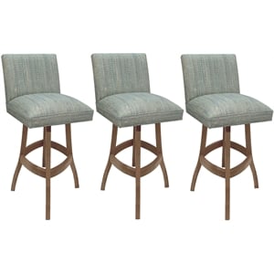 Set of 3 Swivel Wood Counter Stools 26&quot -Sommerville Watusi Teal Fabric - Cashew