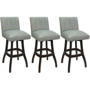 Set of 3 Swivel Wood Counter Stools - Sommerville Watusi Teal Fabric Dark Walnut