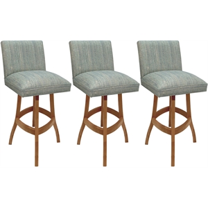 Set of 3 Swivel Wood Counter Stools 26&quot - Sommerville Watusi Teal Fabric - Honey