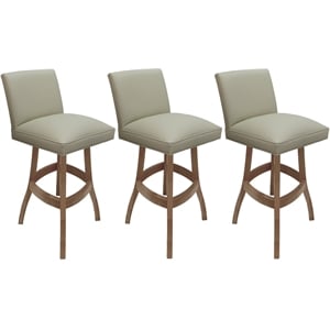 Set of 3 Swivel Wood Bar Stools 30&quot Seat - Sommerville - Beige Vinyl - Cashew
