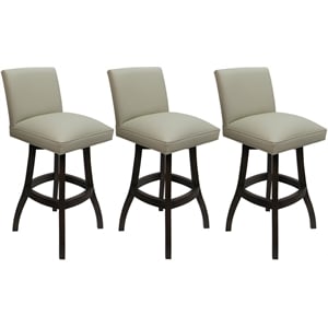 Set of 3 Swivel Wood Bar Stools 30&quot - Sommerville - Beige Vinyl - Dark Walnut