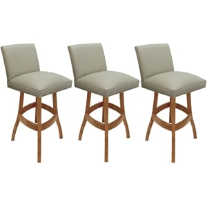 Set of 3 Swivel Wood Bar Stools 30&quot Seat - Sommerville - Beige Vinyl - Honey