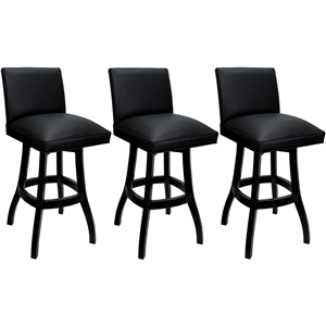 Set of 3 Swivel Wood Bar Stools 30&quot Seat - Sommerville - Black Vinyl - Black