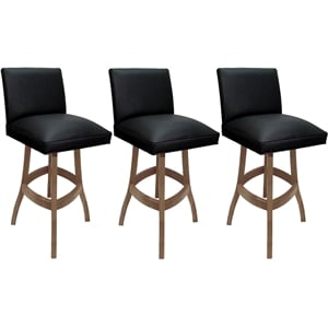 Set of 3 Swivel Wood Bar Stools 30&quot Seat - Sommerville - Black Vinyl - Cashew