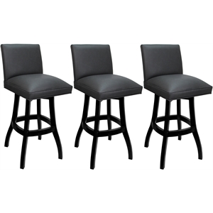 Set of 3 Swivel Wood Bar Stools 30&quot Seat - Sommerville - Gray Vinyl - Black