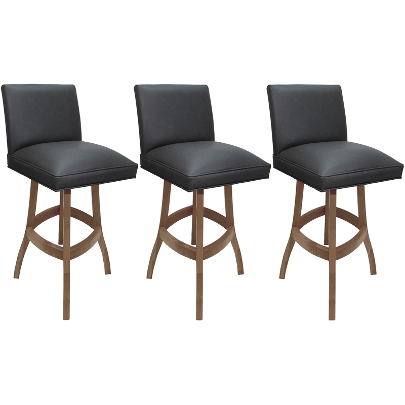 Set of 3 Swivel Wood Bar Stools 30