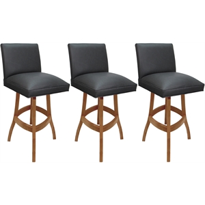Set of 3 Swivel Wood Bar Stools 30&quot Seat - Sommerville - Gray Vinyl - Honey