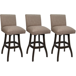 Set of 3 Swivel Wood Bar Stools 30&quot Sommerville Basin Beige Fabric - Dark Walnut