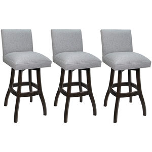Set of 3 Swivel Wood Bar Stools 30&quot Sommerville Hemsath Slate Fabric Dark Walnut
