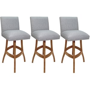 Set of 3 Swivel Wood Bar Stools 30&quot - Sommerville - Hemsath Slate Fabric - Honey
