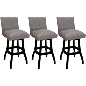 Set of 3 Swivel Wood Bar Stools 30&quot - Sommerville - Mojave Gray Fabric - Black