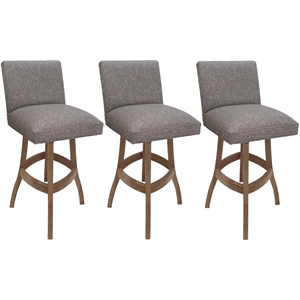 Set of 3 Swivel Wood Bar Stools 30&quot - Sommerville - Mojave Gray Fabric - Cashew