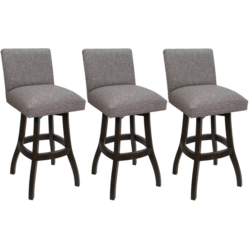 Set of 3 Swivel Wood Bar Stool - Sommerville - Mojave Gray Fabric - Dark Walnut