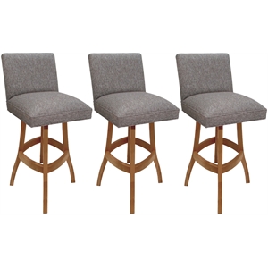 Set of 3 Swivel Wood Bar Stools 30&quot - Sommerville - Mojave Gray Fabric - Honey