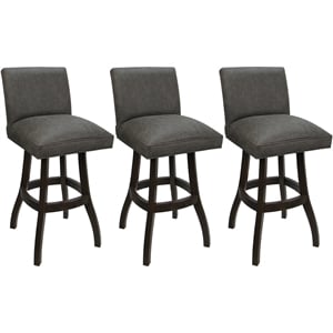 Set of 3 Swivel Wood Bar Stools 30&quot Sommerville NW Elk Charcoal Fabric DrkWalnut