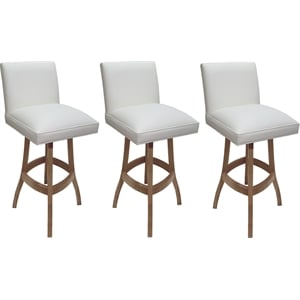 Set of 3 Swivel Wood Bar Stools 30&quot Seat - Sommerville - White Vinyl - Cashew