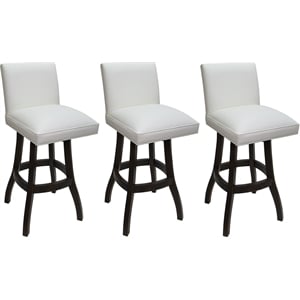 Set of 3 Swivel Wood Bar Stools 30&quot - Sommerville - White Vinyl - Dark Walnut