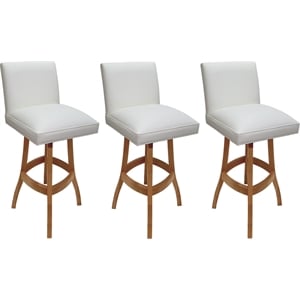 Set of 3 Swivel Wood Bar Stools 30&quot Seat - Sommerville - White Vinyl - Honey
